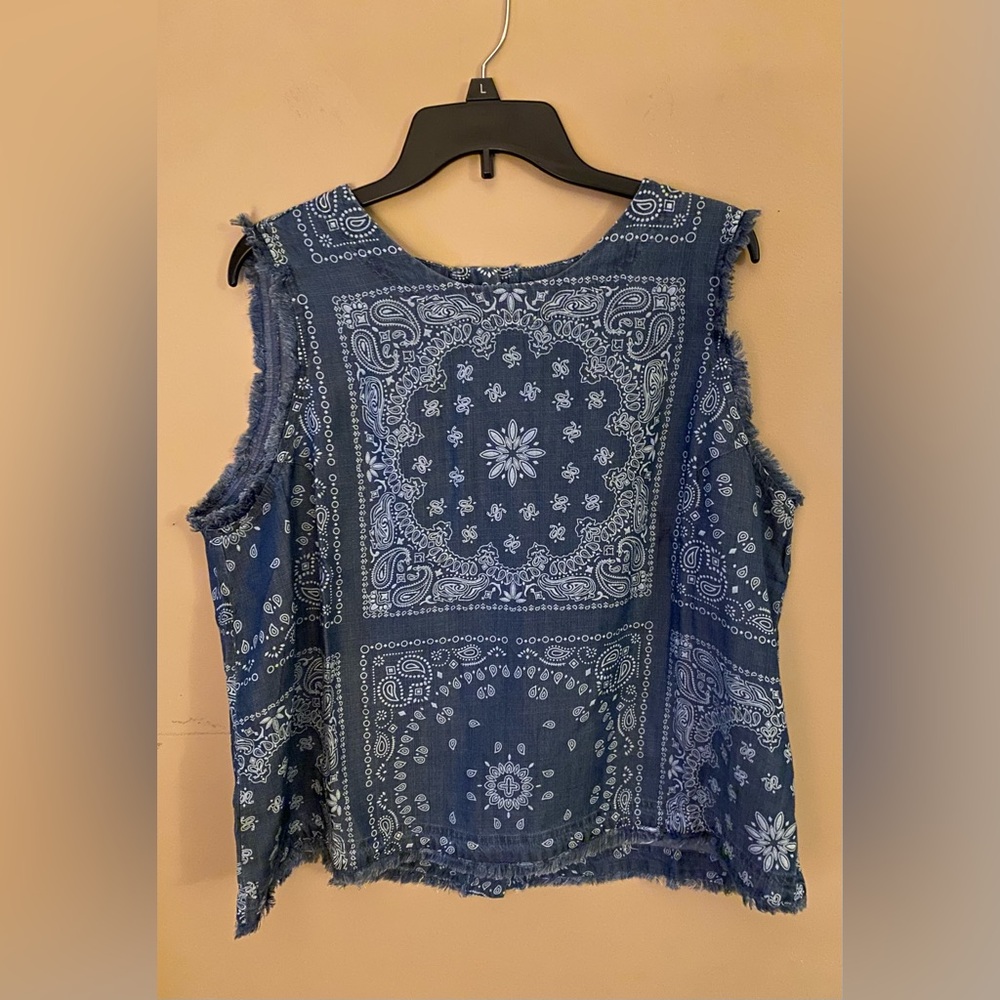 For The Republic Blue Paisley Sleeveless Top